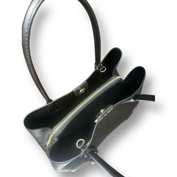 Michael Kors Mercer Gallery Leather Tote Black Gold Hardware Center Zip Pebbled - Picture 4 of 16